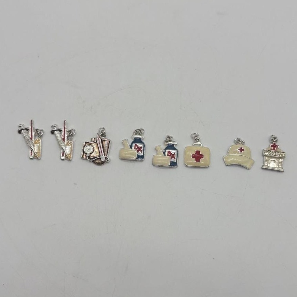 Lot Medical Nurse First Responder Enamel Silver Tone Charms Lot‎ Hospital Rx Hat